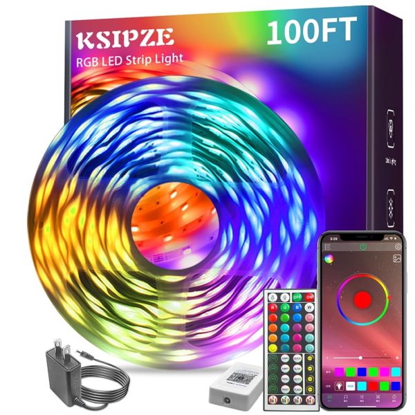 100ft Led Strip Lights RGB Music Sync Color Changing,Bluetooth Led Lights with Smart App Control Remote,Led Lights for Bedroom Room Lighting Flexible Home Décor