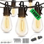 100FT Outdoor String Lights Waterproof, Patio Lights with 35 S14 Shatterproof Sockets, Connectable Hanging Outdoor Lights, IP55 Commercial Grade LED String Lights for Outside,...