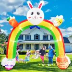 10FT Easter Inflatables Arch Decorations, Giant Easter Bunny Inflatable Rainbow Archway, Happy Easter Archway with Colorful Eggs Build-in LEDs for Easter Party, Yard, Garden,...