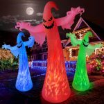 12FT Giant Halloween Inflatables Ghost Decorations with 3-Colored Flame Rotation LEDs Huge Halloween Inflatable Large Tall Spooky Halloween Blow Ups Decoration Outdoor Yard Lawn...