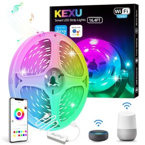 16.4ft Smart LED Strip Lights WiFi LED Lights Strip Work with Alexa and Google Assistant RGB 16 Million Colors with App Control and Music Sync LED Lights for Bedroom, Kitchen,...