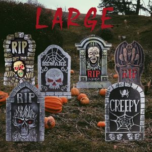 17in Tombstones Yard Sign with Stakes, 6PCS Graveyard Halloween Decorations Scary Gravestone Headstone Lawn Signs Halloween Decor Halloween Tombstones & Cemetery Decorations...