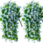 2 Pack Artificial Hanging Flowers, Fake Hanging Plants Colorful Orchid Flower Bouquet for Wall Home Room Garden Wedding Indoor Outdoor Summer Decoration(Blue)