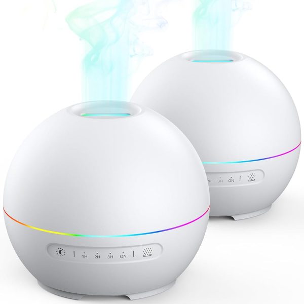 2 Pack Essential Oil Diffuser for Home - 200ml Aromatherapy Diffuser Humidifier with 4 Timers & 7 Colors Night Lights, 20dB Quiet Working for 10 Hours, Auto Shut-Off