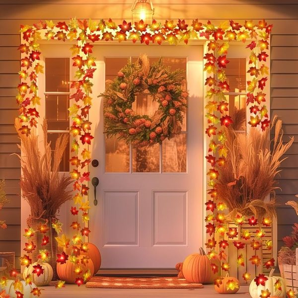 2 Pack Fall Decorations for Home Maple Leaf Lights Multicolored, Total 20Ft 40LED Battery Operated Fall Leaves Garland with Lights String Autumn Harvest Table Indoor Halloween...