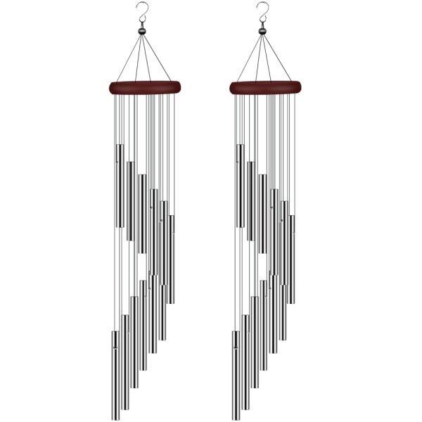 2 Pack Outside Sympathy Wind Chimes Clearance with 12 Aluminum Alloy Tubes and Hook, Memorial Gift Decoration for Home, Patio, Garden, Outdoor