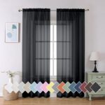 2 Panels Solid Color Semi Transparent Sheer 84" Length Window Curtains, Elegant Voile Panels/Draperies/Treatment for Bedroom Living Room Black, 2 Panels=80" W