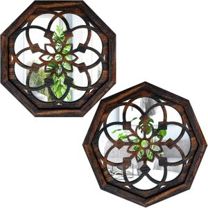 2-Piece Octagon Wall-Mounted Mirrors,Vintage Farmhouse Mirror for Wall Decor,Caramel Color Decorative Accent Mirror for Foyer, Bathroom, Bedroom. (12”x12”)