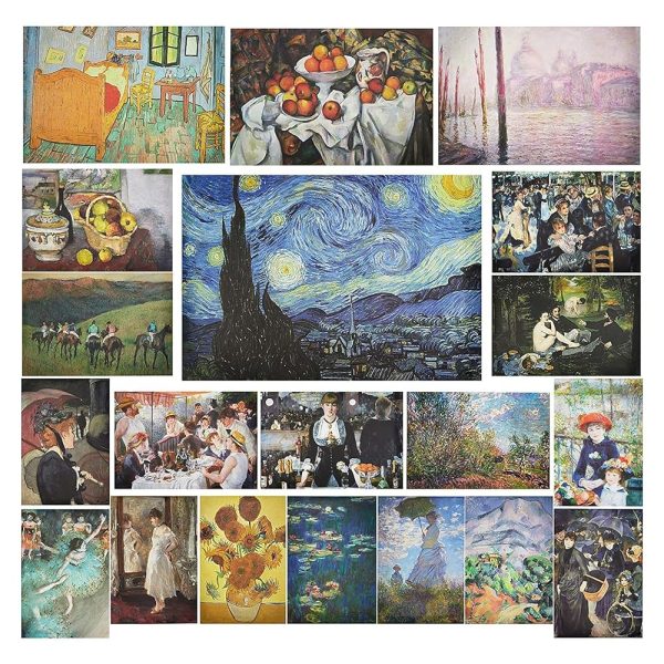 20 Count Famous Impressionist Wall Art Posters for Classroom, Home Decor, Matte Laminated Unframed Fine Art Prints, 200gsm (13 x 19 In), Office