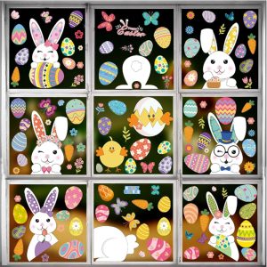 2024 Easter Window Clings Decorations, 9 Sheets Happy Easter Spring Window Stickers Decals for Kids, Cute Holiday Double-Sided Easter Bunny Egg Window Clings Decor for Party...