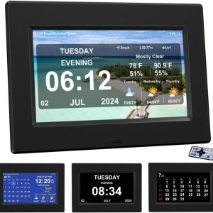 2024 New Digital Weather Clock with Temperature Humdity Alarm Clock for Elderly (7inch / Black)