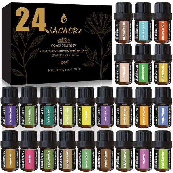 24 Bottles Essential Oil Set - Natural Essential Oils - Perfect for Diffuser, Massage, DIY Candle and Soap Making (5ml)