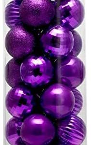 28ct shatterproof Christmas Ball Ornaments in 4 Classic finishes for Christmas Tree Decoration (2.36“ Regular Size, Purple)