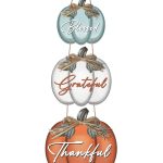 3 Pieces Pumpkin Decor Grateful Thankful Blessed Wall Signs,Rustic Hanging Welcome Door Sign for Autumn Harvest Thanksgiving Halloween Door Wall Decoration Indoor Outdoor Fall...