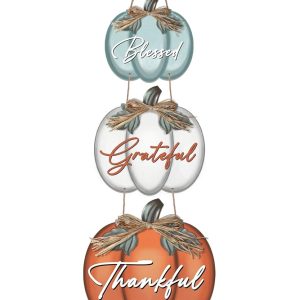 3 Pieces Pumpkin Decor Grateful Thankful Blessed Wall Signs,Rustic Hanging Welcome Door Sign for Autumn Harvest Thanksgiving Halloween Door Wall Decoration Indoor Outdoor Fall...