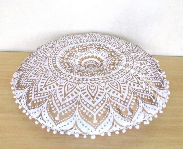 32" Gold Mandala Barmeri Large Floor Pillow Cover Cushion Meditation Seating Ottoman Throw Cover Hippie Decorative Zipped Bohemian Pouf Ottoman Poufs, Pom Pom Pillow Cases...