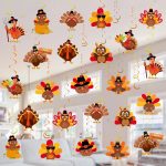 36 PCS Thanksgiving Decorations Hanging Swirls, Thanksgiving Turkey Hanging Decorations Party Decoration Swirls - NO DIY Thanksgiving Classroom Party Supplies Decorations