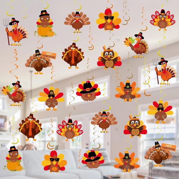 36 PCS Thanksgiving Decorations Hanging Swirls, Thanksgiving Turkey Hanging Decorations Party Decoration Swirls - NO DIY Thanksgiving Classroom Party Supplies Decorations