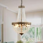 4 Lights French Empire Mini Crystal Chandelier Farmhouse Pendant Lighting, Bronze Finish Ceiling Light Fixture for Dining Room Bedroom Foyer Living Room, W12.6 x H19.7