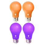 4 Pack A19 LED Purple Light Bulb LED Orange Light Bulb 120V E26 Base 9 Watt (60-watt Replacement) Purple Bulb Orange Bulb, Party Decoration, Porch, Home Lighting, Halloween...