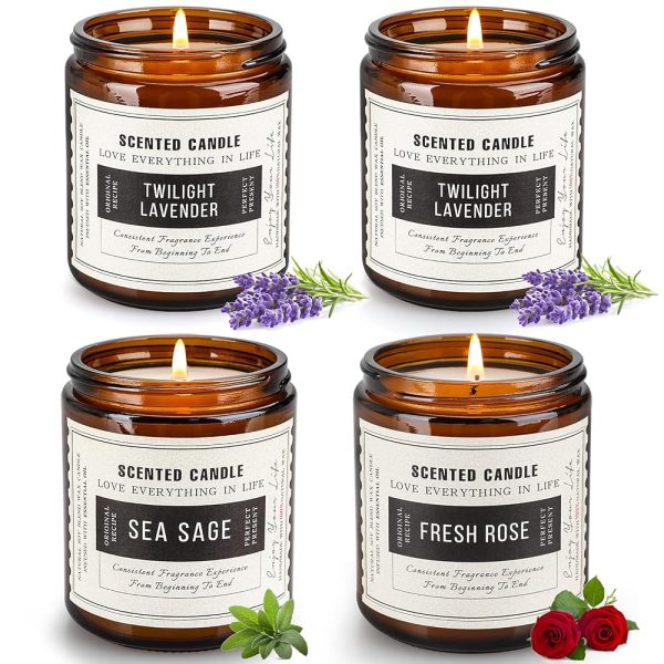 4 Pack Candles Gifts for Women, Lavender Candle Sets for Women Gifts, 28 OZ 200 Hour Long Lasting Candles, Sage Candles for Home Scented, Aromatherapy Candles Gift Set for...