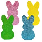 4 Pack Easter Day Bunny Peeps Table Decorations - Cute Glitter Wooden Rabbit Tiered Tray & Tabletop Centerpieces, Rustic Farmhouse Sign Basket Gifts Spring Decor