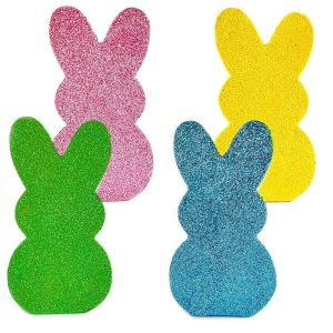 4 Pack Easter Day Bunny Peeps Table Decorations - Cute Glitter Wooden Rabbit Tiered Tray & Tabletop Centerpieces, Rustic Farmhouse Sign Basket Gifts Spring Decor