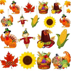 40 Pieces Fall Thanksgiving Wood Ornaments Fall Tree Ornaments Pumpkin Cutout Maple Acorns Turkey Autumn Harvest Hanging Ornament Decor for Thanksgiving Day Home Indoor Outdoor...