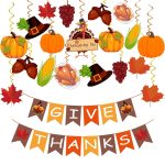 42Pcs Thanksgiving Decorations Pre-Assembled GIVE THANKS Banner Hanging Swirls for Indoor Home Party Office Classroom School Fall Decor