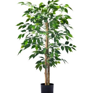 4FT Artificial Ficus Trees with Realistic Leaves and Natural Trunk, Faux Ficus Tree with Sturdy Plastic Nursery Pot, Fake Ficus Tree for Office Home Farmhouse for Indoor Outdoor...