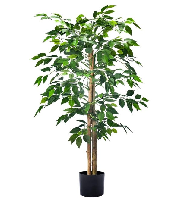 4FT Artificial Ficus Trees with Realistic Leaves and Natural Trunk, Faux Ficus Tree with Sturdy Plastic Nursery Pot, Fake Ficus Tree for Office Home Farmhouse for Indoor Outdoor...