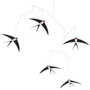 5 Flying Swallows Hanging Mobile - 24 Inches - High Quality Cardboard - Handmade in Denmark by Flensted