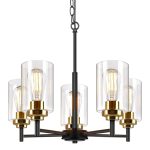 5-Light Chandelier for Dinning Room Kitchen Island Modern Farmhouse Pendant Lighting with Clear Glass Shades Industrial Black Hanging Ceiling Light Fixture for Foyer Living...