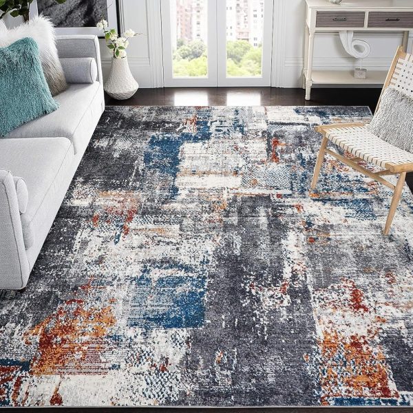 5x7 Washable Area Rug, Non Slip Abstract Rugs, Soft Faux Wool Living Room Rug, Low Pile Rugs for Living Room Bedroom Dining Room, Grey