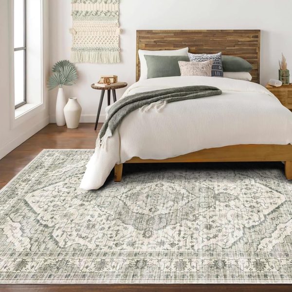 5x8 Area Rugs for Bedroom - Washable Rug 5x8 Rugs Vintage Large Carpet Non-Slip Boho Rug for Living Room Dining Room Nursery Area Rugs Print Floor Rug Cream