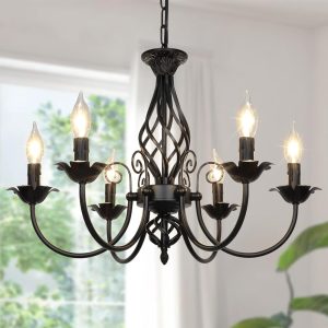 6-Light Farmhouse Candle Chandelier for Living Room, Rustic Industrial Pendant Ceiling Light fixture, Vintage Hanging Lamp for Bedroom Hallway Kitchen Dining Room Foyer, Matte...