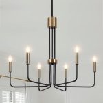 6-Light Modern Farmhouse Chandelier, Black and Gold Chandeliers for Dining Room Light Fixtures Ceiling Hanging, Kitchen Chandelier for Bedroom Living Room Entryway