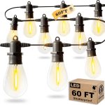 60FT LED Outdoor String Lights with 16+1 Edison Shatterproof IP65 Waterproof Bulbs, 2700K Dimmable Commercial Grade Patio Lights, Heavy Duty Outside Hanging Lights for Garden...