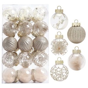 60MM/2.36" Christmas Ball Ornaments, 30PCS Shatterproof Decorative Hanging Ball Ornament with Stuffed Delicate Decorations, Xmas Tree Balls for Halloween Holiday Party(Champagne...