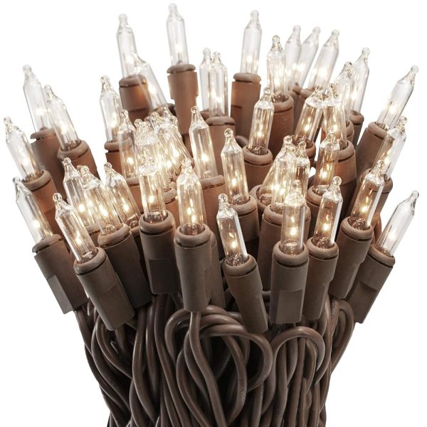 612 Vermont 100 Clear Mini Christmas String Lights on Brown Wire Cord, UL Approved for Indoor/Outdoor Use, 18 Foot of Lighted Length, 20 Foot of Total Length