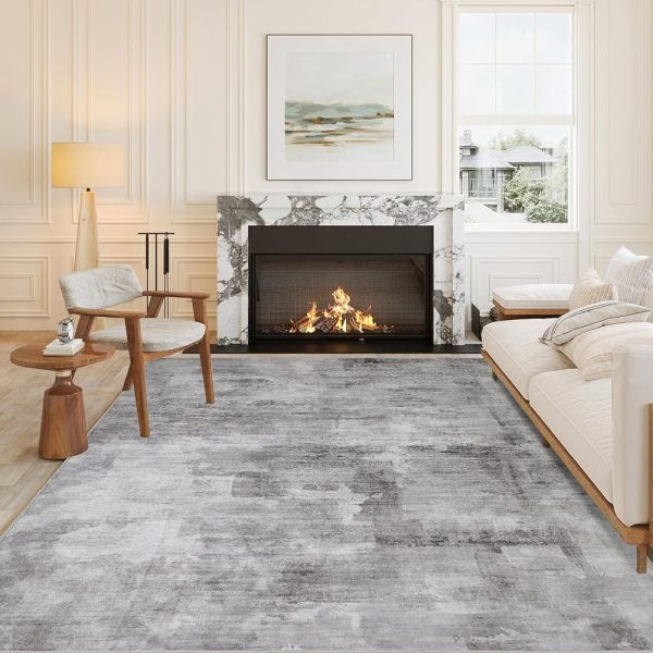 6x9 Washable Area Rug Grey Abstract Modern Living Room Bedroom Large Throw Rug Non Slip Soft Thin Simple Indoor Floor Carpet for Dining Room Office Entryway Kitchen Nursery Decor