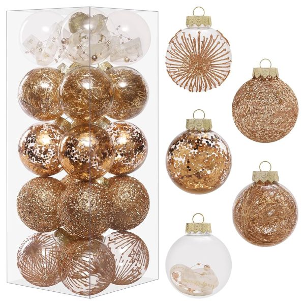 70MM/2.76" Christmas Ornaments Set, 20PCS Shatterproof Decorative Hanging Ball Ornament with Stuffed Delicate Decorations, Clear Rustic Xmas Tree Balls for Holiday Party-...