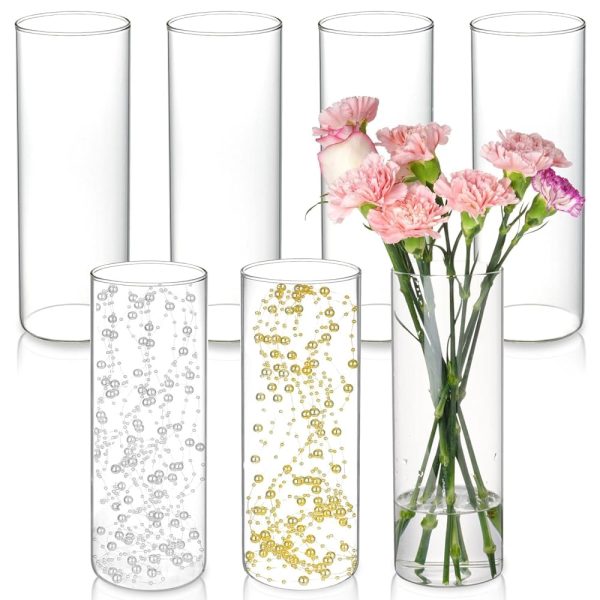 7pcs Glass Cylinder Vases for Centerpieces - 10 Inch Tall Glass Vases for Flowers, Hurricane Glass Candle Holders Floating Candle Vases for Table Centerpiece Formal Dinners Home...