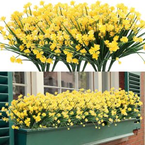 8 Bundles Artificial Flowers, Fake Artificial Greenery UV Resistant No Fade Faux Plastic Plants for Wedding Bridle Bouquet Indoor Outdoor Home Garden Kitchen Office Table Vase...