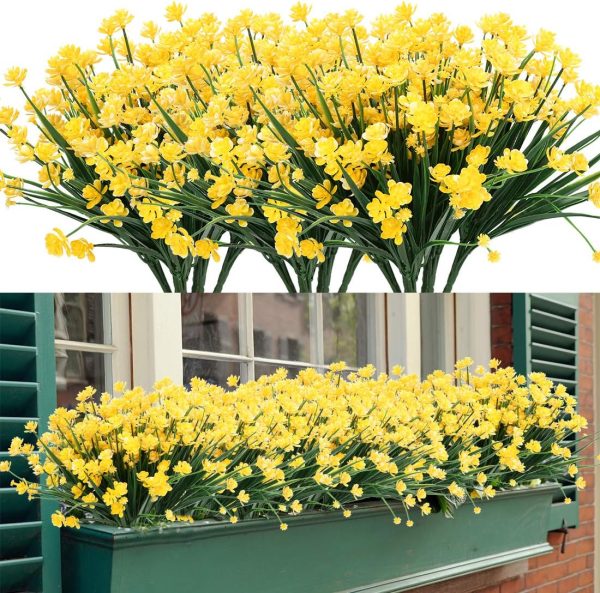 8 Bundles Artificial Flowers, Fake Artificial Greenery UV Resistant No Fade Faux Plastic Plants for Wedding Bridle Bouquet Indoor Outdoor Home Garden Kitchen Office Table Vase...