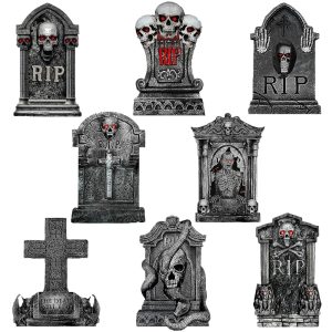 8 Pack Halloween Tombstones Yard Sign with Stakes, 16'' Graveyard Halloween Decorations Lawn Signs Decor, Waterproof Realistic Scary Skeleton RIP Gravestones Outdoor for...