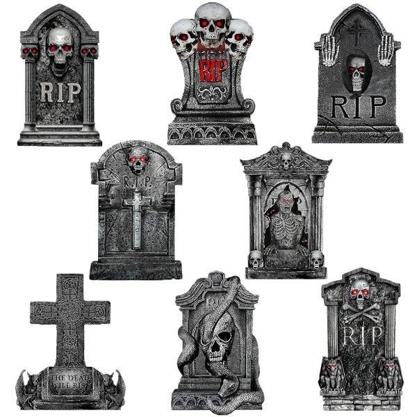 8 Pack Halloween Tombstones Yard Sign with Stakes, 16'' Graveyard Halloween Decorations Lawn Signs Decor, Waterproof Realistic Scary Skeleton RIP Gravestones Outdoor for...