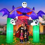 9 FT Halloween Inflatable Archway Decoration, Irrantan Halloween Blow Up Inflatable Yard Decoration with Ghost & Rotating Light, Halloween Inflatable Arch Party Decor for Yard...