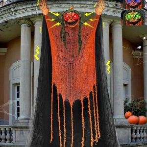 9 Ft Tall Shaking Motion Halloween Animatronic Jack Pumpkin Ghost with Creepy Sound Light Up 3 Color Changing Eye-Sound Activated Hanging Animated Outdoor Halloween Decorations...