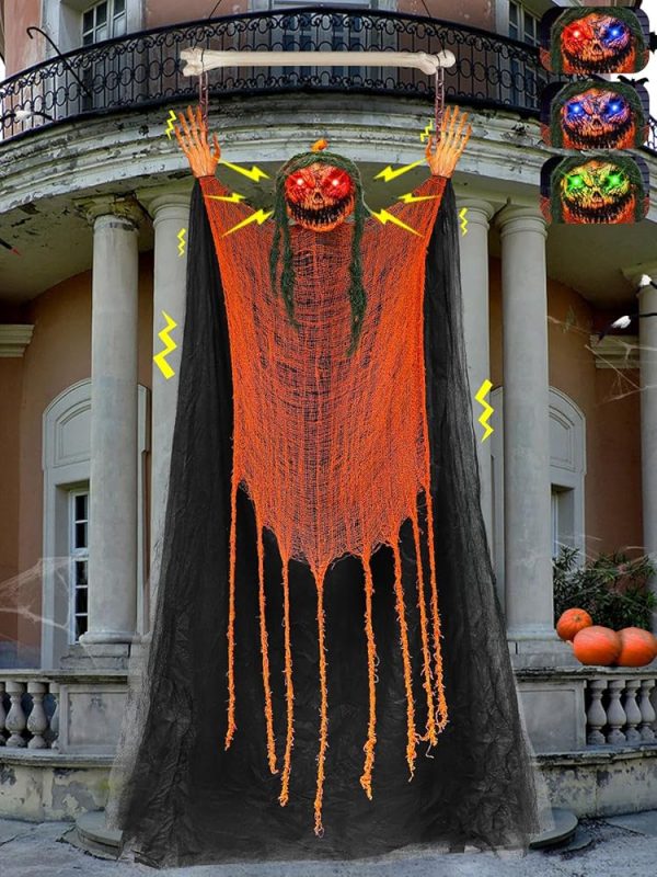 9 Ft Tall Shaking Motion Halloween Animatronic Jack Pumpkin Ghost with Creepy Sound Light Up 3 Color Changing Eye-Sound Activated Hanging Animated Outdoor Halloween Decorations...